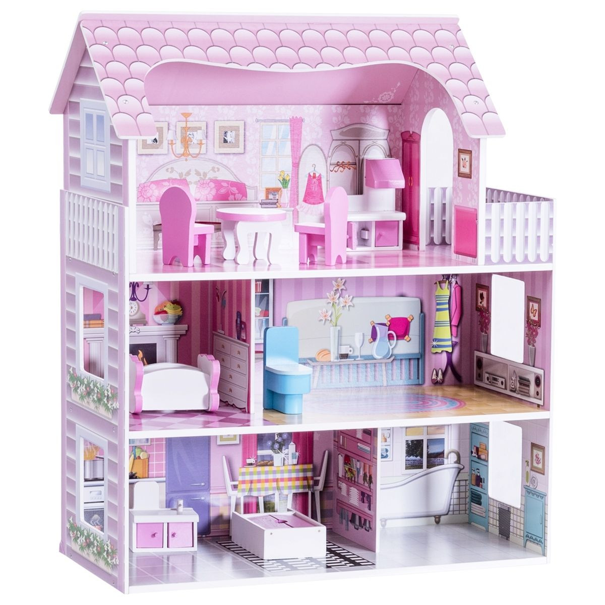 Maison de poupée pour enfants en bois avec accessoires jouet fille garçon 3 ans