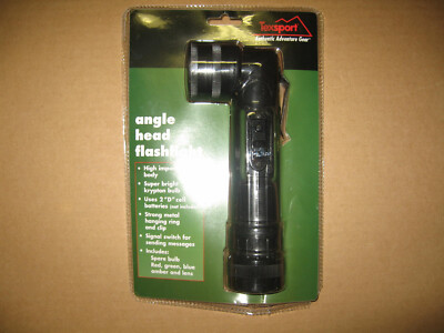 Texsport Angle Head Flashlight, Plastic Body, 2 D cell, Hanging Clip