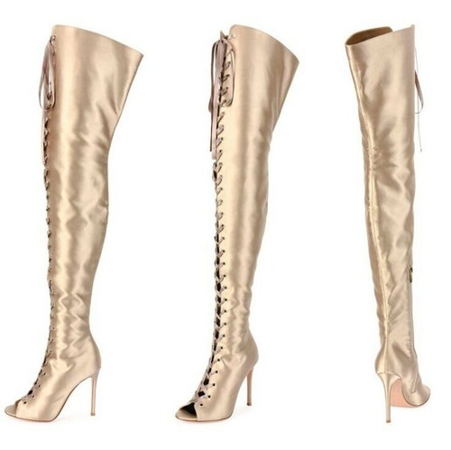 Women Peep Toe Lace Up Over the Knee 