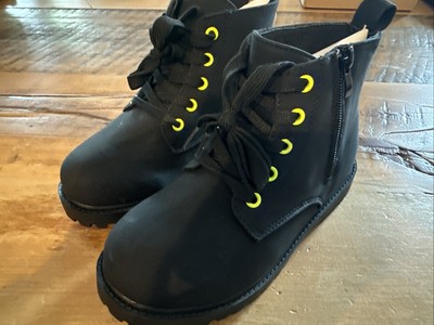 JABASIC Kids Ankle Boots Boys Girls Lace-Up Zip Up Outdoor Boots Sz 1 Black NWT