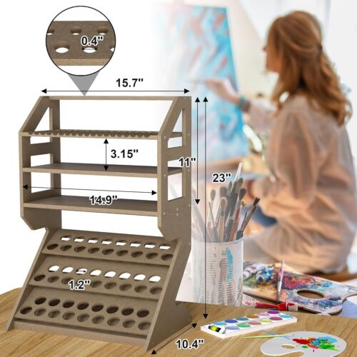Wooden Craft Paint Rack Organizer 2 in 1 for Multi-functional Art Tools Storage - Picture 2 of 15