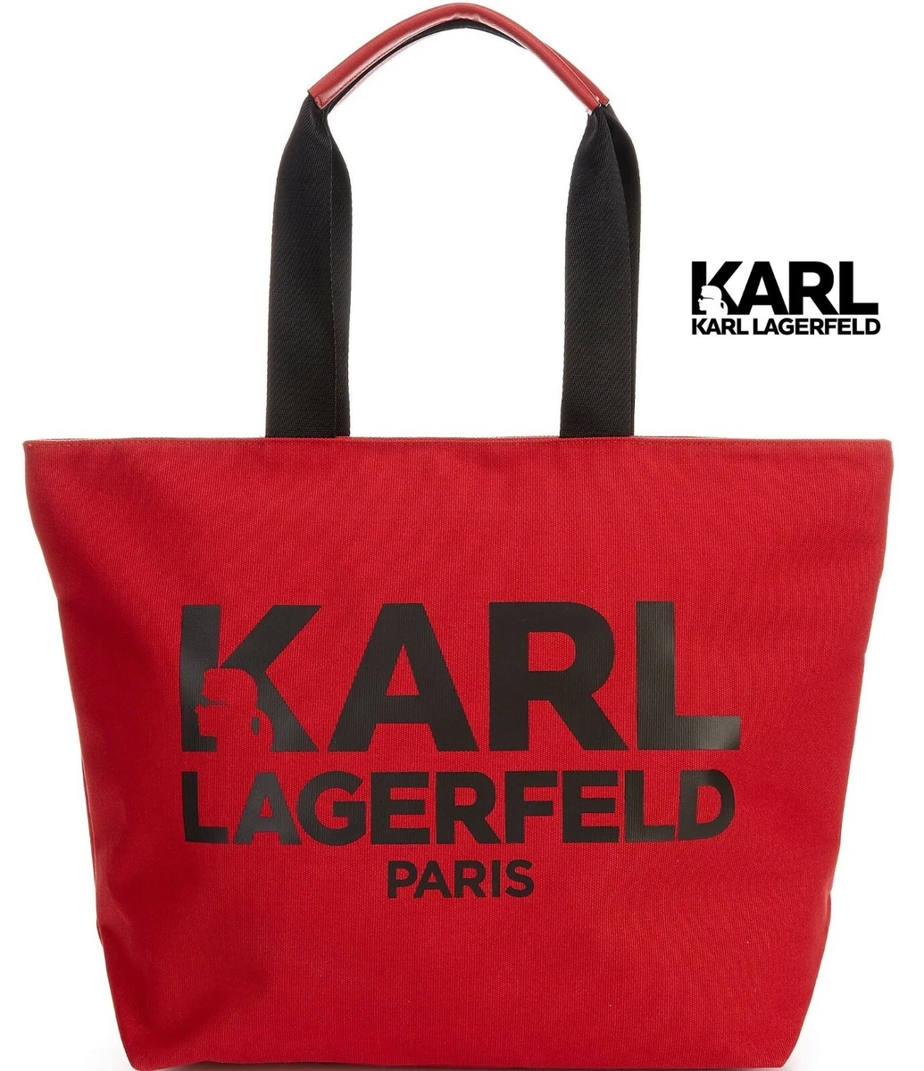 KARL LAGERFELD PARIS Kristen Tote Bag in Red canvas and saffiano leather,  NWT