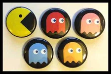 Set of 5 1" Pac Man Button Pinbacks