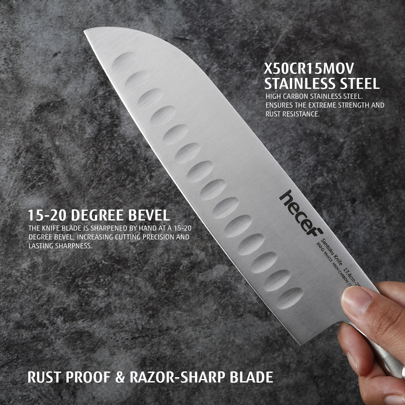 Hecef Premium 7in Santoku Knife High Carbon Stainless Steel Sharp
