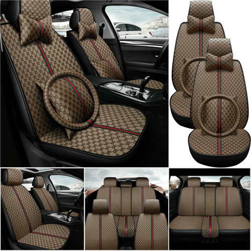 Universal 5-Seats Leather Car Seat Covers Cushion Full Set Front+Rear Protectors - Picture 25 of 25