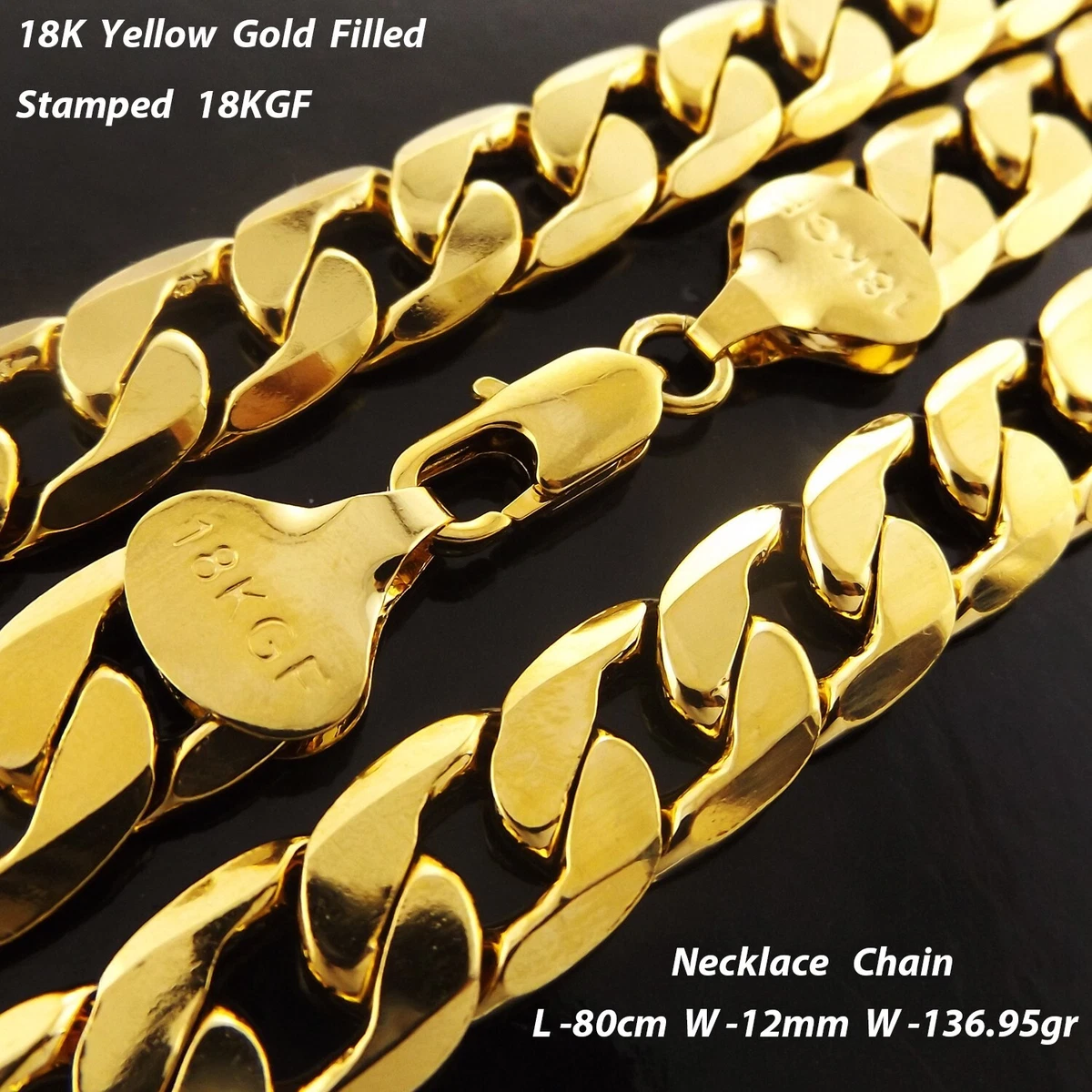 12mm - Cuban Link Chain - 14K Gold Bonded