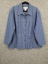Appleseeds Shacket Shirt Womens 20P Button Up Long Sleeve Collared Blue Chambray
