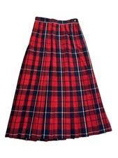 New Vtg Wickford Wool Skirt Sz 6 26  waist Red Plaid Drop Waist Pleated Long