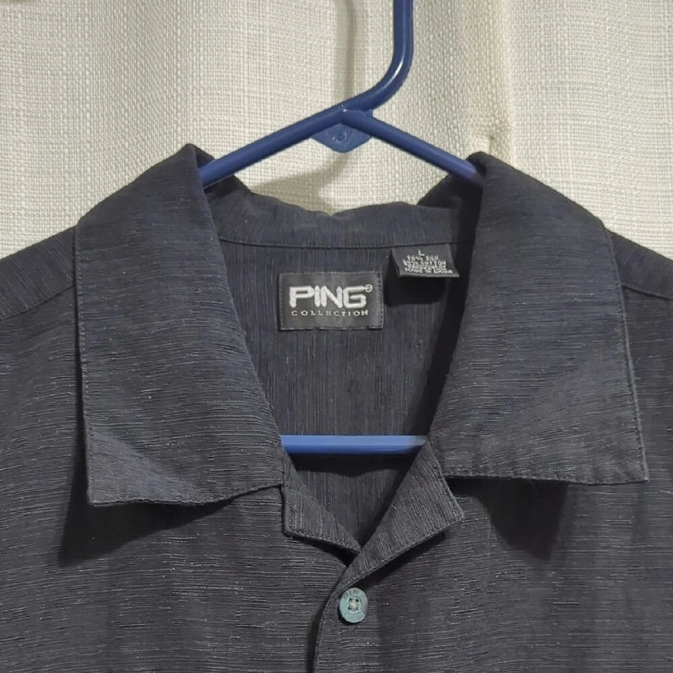 PING Collection Men's Shirt XL Black Silk Cotton Button Down Collared - Image 2 of 4