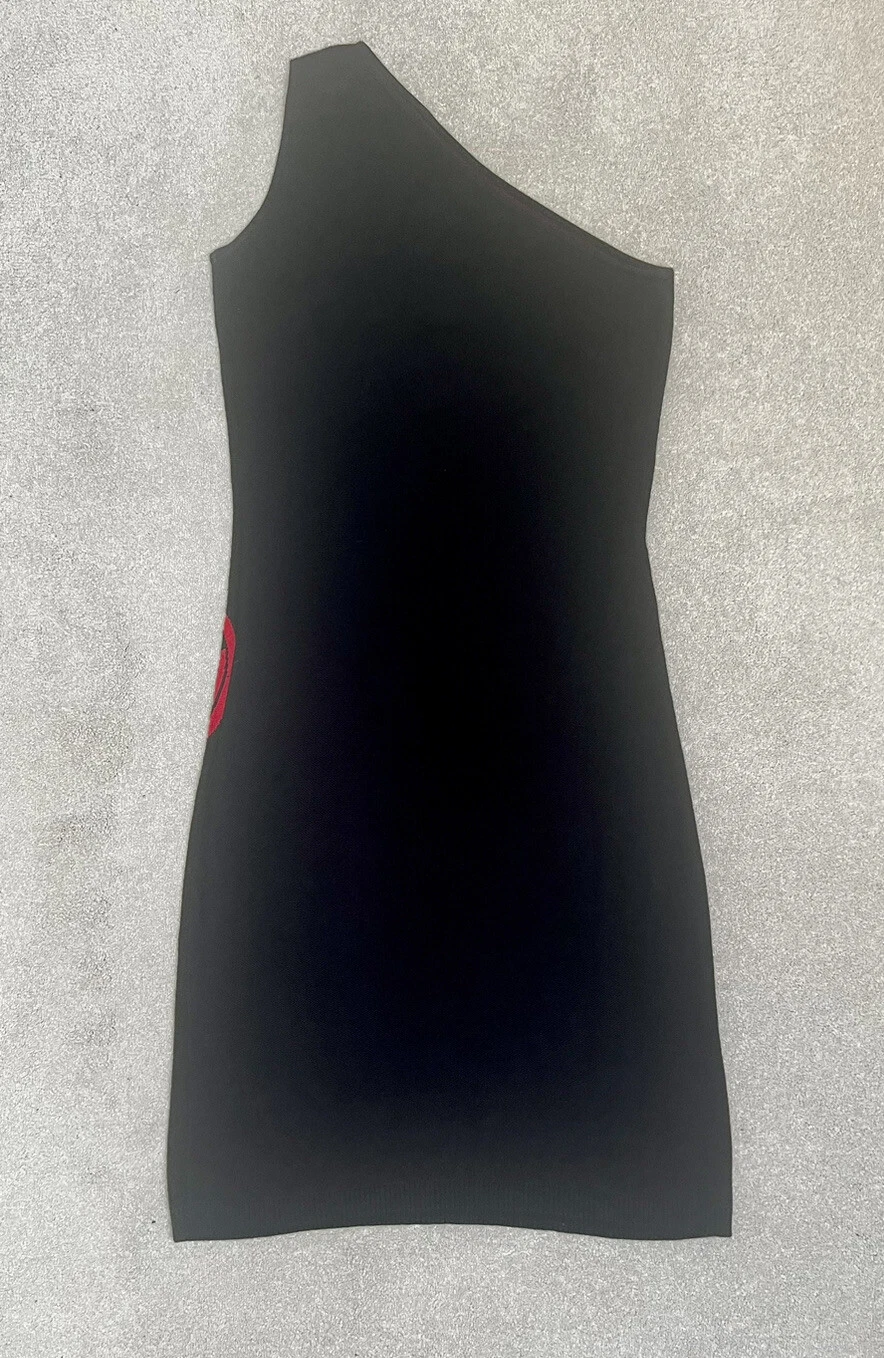 Mini abito body Versace Versus monospalla nero e rosso. Taglia IT 42 UK 10