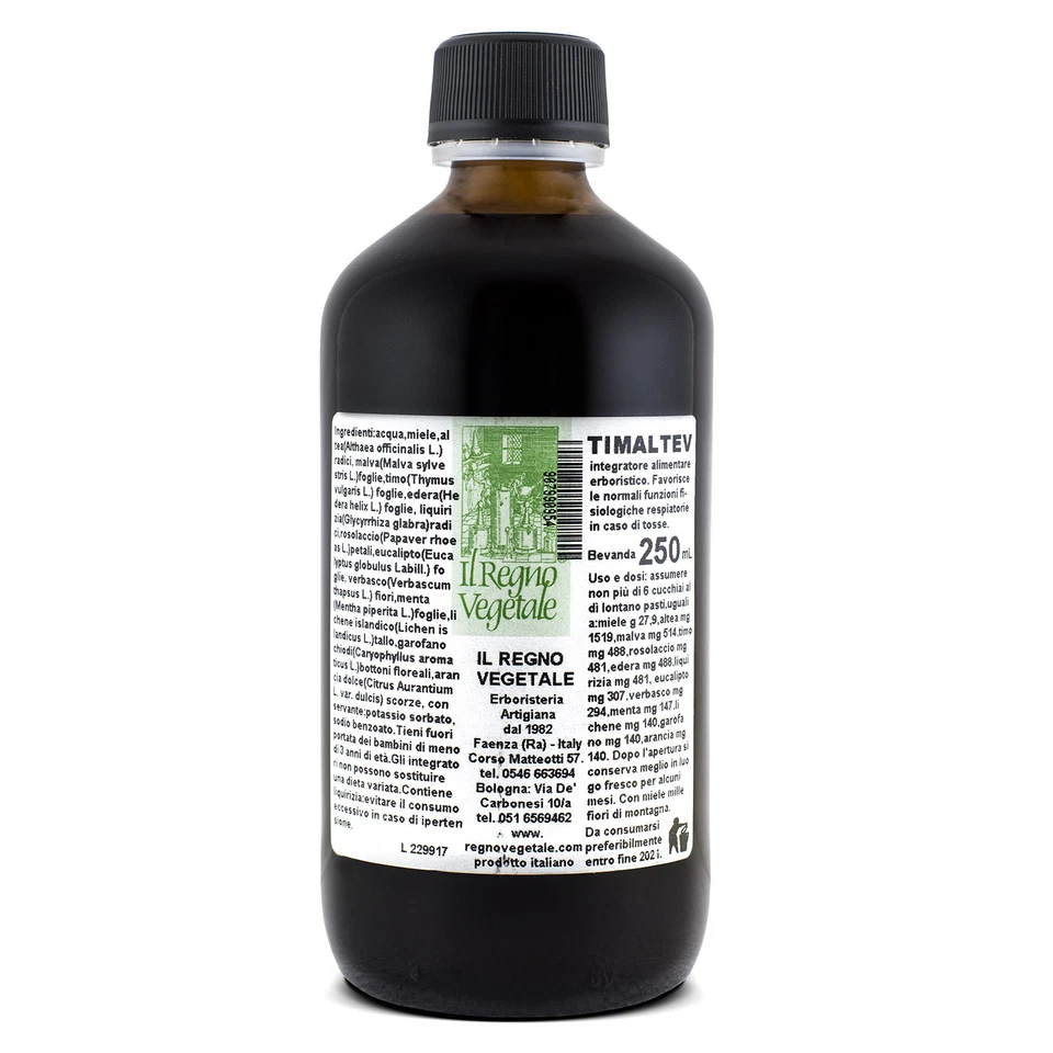 IL REGNO VEGETALE TIMALTEV Sciroppo Tosse NATURALE Erbe+Miele x Adulti Bambini Catarro Bronchite