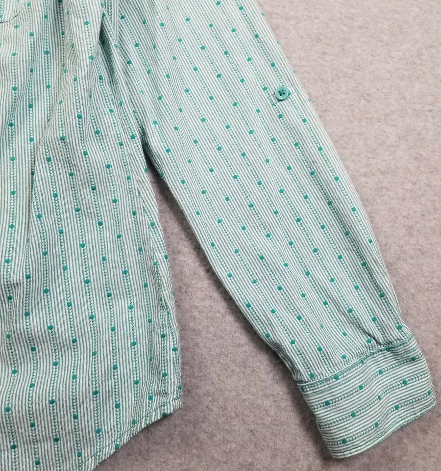 Camisa Kim Rogers Abotonada Para Mujer Pequeña S Verde Blanco Rayas Lunares Algodón Foto 3 de 4