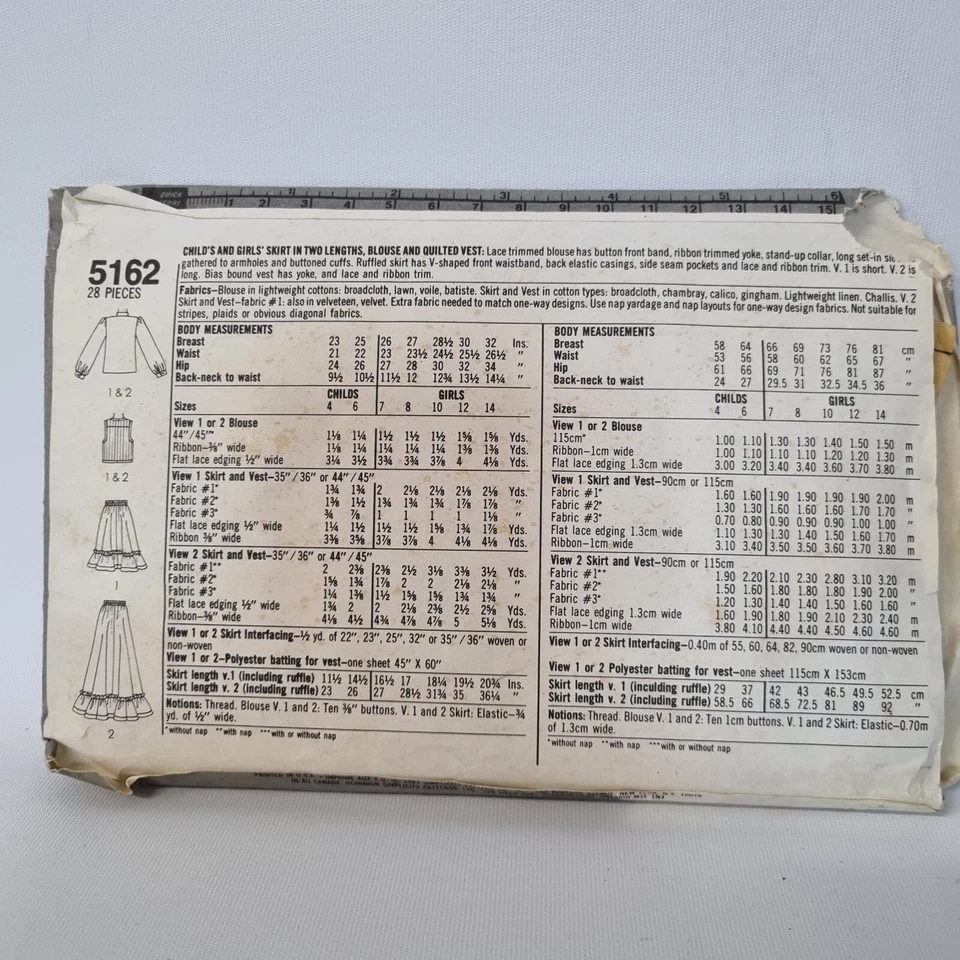 Vtg Gunne Sax Pattern Simplicity 5162 Praire Cottagecore Skirt Vest Blouse Sz 8 - Image 2 of 3