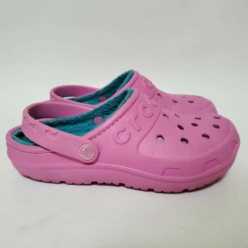Crocs Girls 2 Fuzz Clog Shoes Pink Blue 