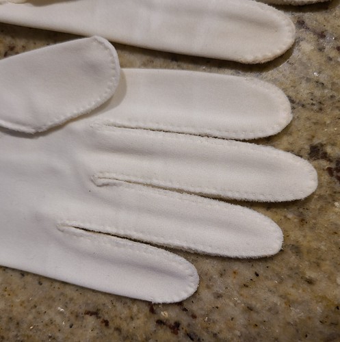 Vintage Size S XS White Cotton Formal 7" Gloves Gold Rings My Precious - Picture 7 of 14