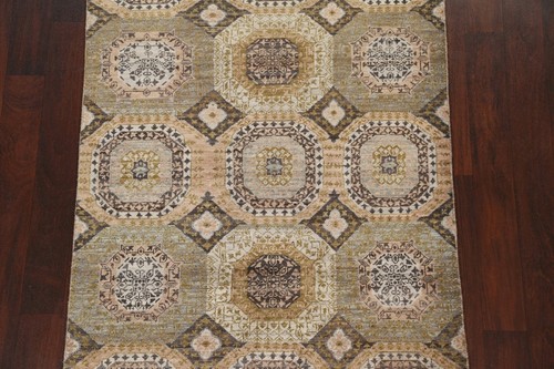 Vegetable Dye Geometric Oriental Area Rug Hand-knotted Wool 4'x6' Carpet - Picture 3 of 12