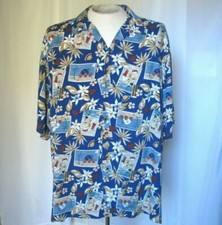 VTG Disney Store Men XL Mickey Minnie Mouse Hula Hawaiian Aloha Postcard Shirt
