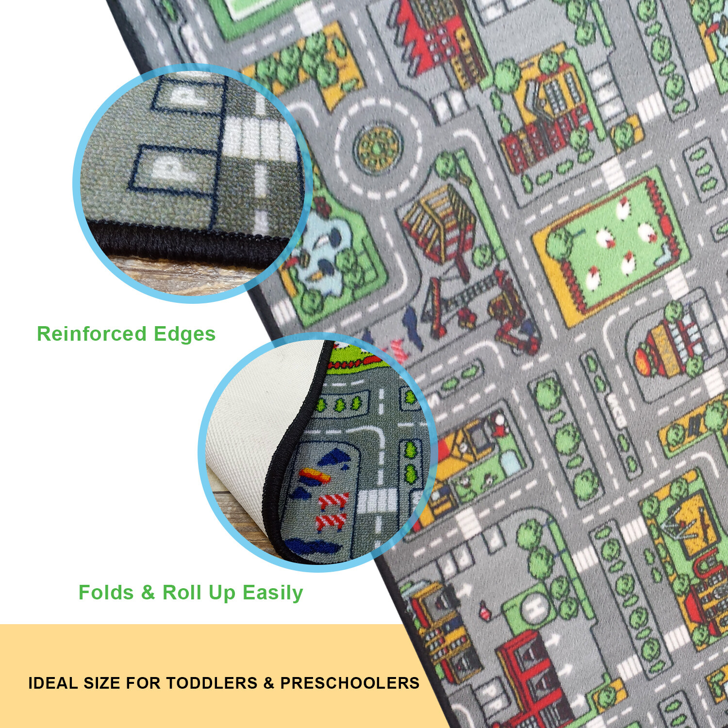 Children's Village Mat Kids Rug Town Road Map City Cars Educational Toy