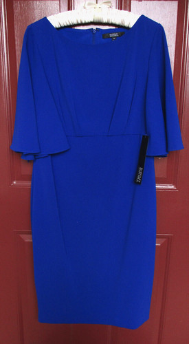 Bagley Mischka Dress Sz 14 Electric Blue Flutter Sleeves Lined Polyester NWT