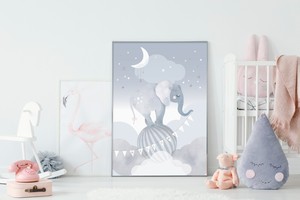 Sleepy Elephant Nursery Print Baby Room Wall Art Clouds Circus Kids Ebay