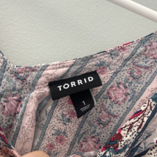 TORRID Tank Top Women's Challis Stitch Detail V-neck Front & Back Gray Pink 1XL - Picture 3 of 8