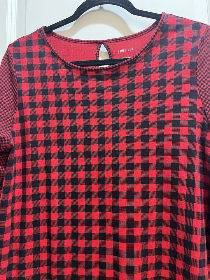 Vestido J JILL Sleep Ultrasuave Mangas 3/4 Rojo/Negro Cuadros Mediano Pequeño Foto 3 de 4