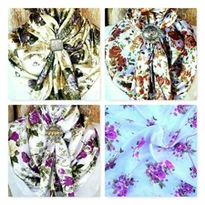 Wild Rag Scarf Western Cowboy Buckaroo Scarves Bandana Cowgirl Silky whit floral