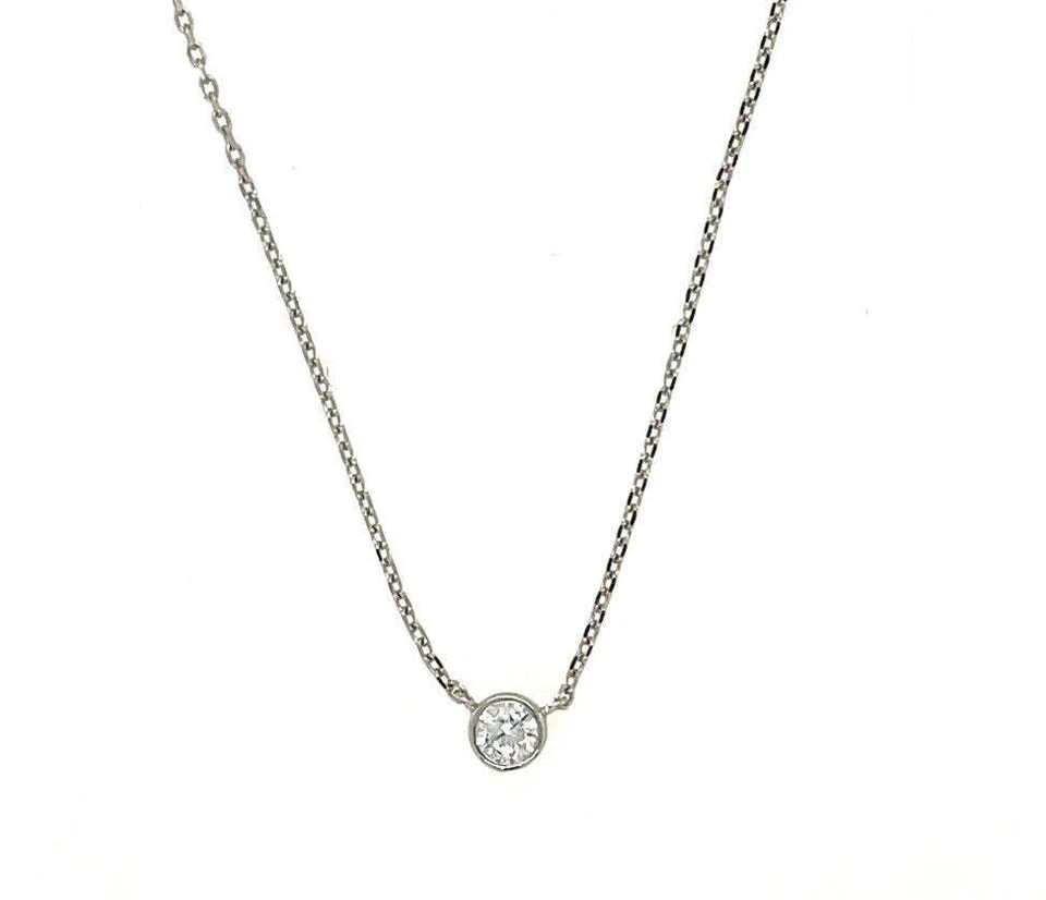 Round Solitaire Pendant Necklace Bezel Set Chain 14K Yellow/White/Rose Gold - Изображение 3 из 4