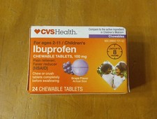 Children's Ibuprofen 24 Chewable Tabs Pain  Fever Reducer Grape Exp 01/26