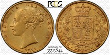 AUSTRALIA GOLD COIN Sovereign 1871S Sydney QUEEN Victoria WW incuse PCGS AU55. !