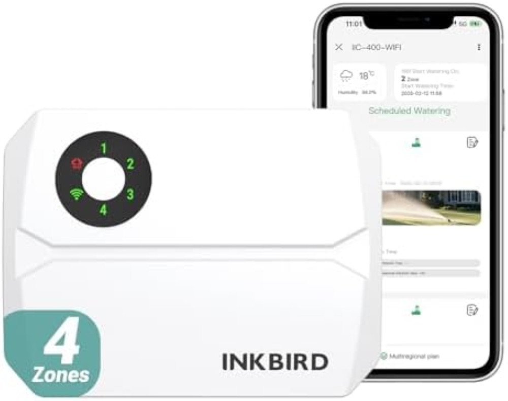 Inkbird IIC-400 Centralina Irrigazione WiFi 4 Zone,Programmatore Irrigazione Aut