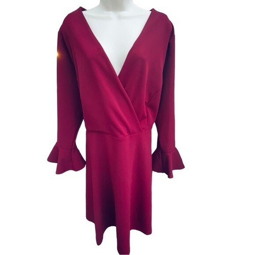 New! ALEXIA ADMOR Burgundy Red Dress Long Sleeve Bell Flare Sleeve Cuff 1x D2638 - Picture 9 of 9