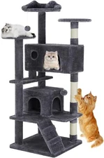 DUMOS 54" Cat Tree with Toys Multi-Level Cat Tower with Scratching Post & Perche