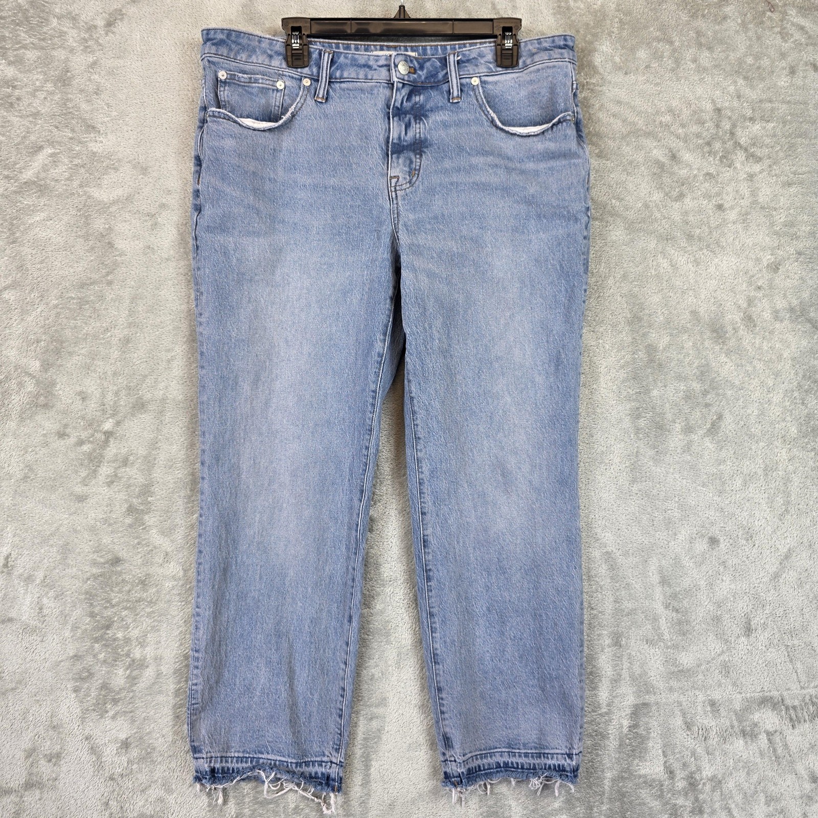 Madewell Curvy Mid-Rise 90s Straight Blue Jeans Womens 32P Frayed Hem Stretch