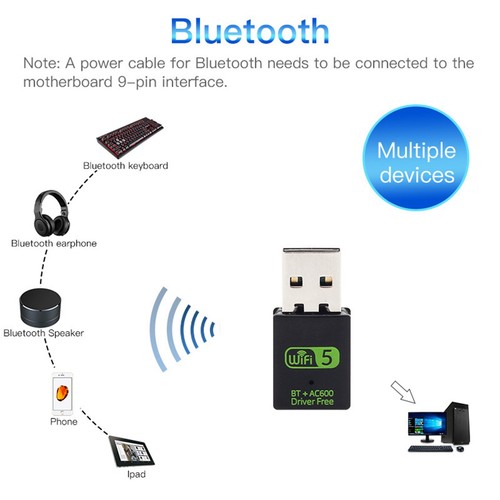 600 Mbit/S USB-WLAN-Adapter, Treiberfrei, Bluetooth 5.0, Dualband-Netzwerkk9008 - Afbeelding 7 van 10
