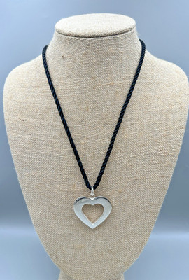 ATI Mexico Sterling Silver Heart Pendant Necklace, Black Cotton Chain