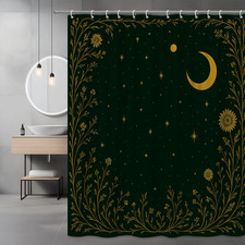 Boho Green Floral Shower Curtain with Gold Accents