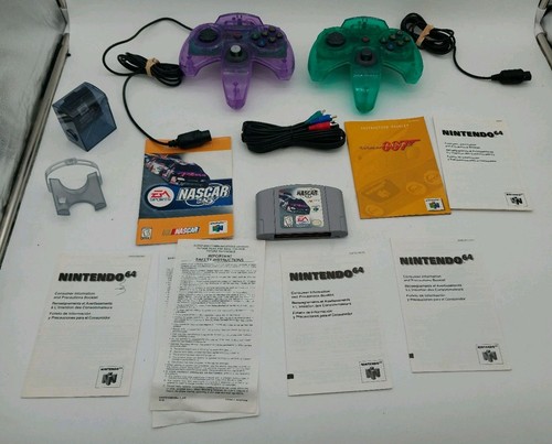 N64 Green Purple Translucent Controllers Nascar 99 Game & Misc. Accessories Lot