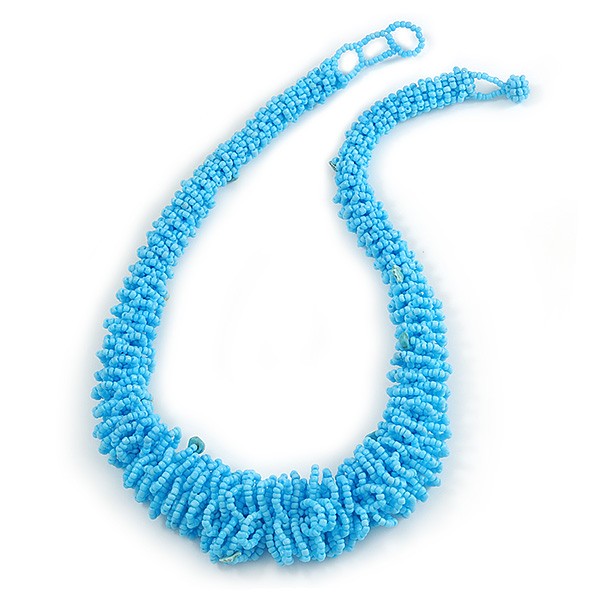 Chunky Light Blue Glass Bead and Semiprecious Necklace - 56cm Long