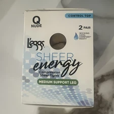 L'eggs Sheer Energy Control Top Pantyhose 2 Pairs Nude Size Q