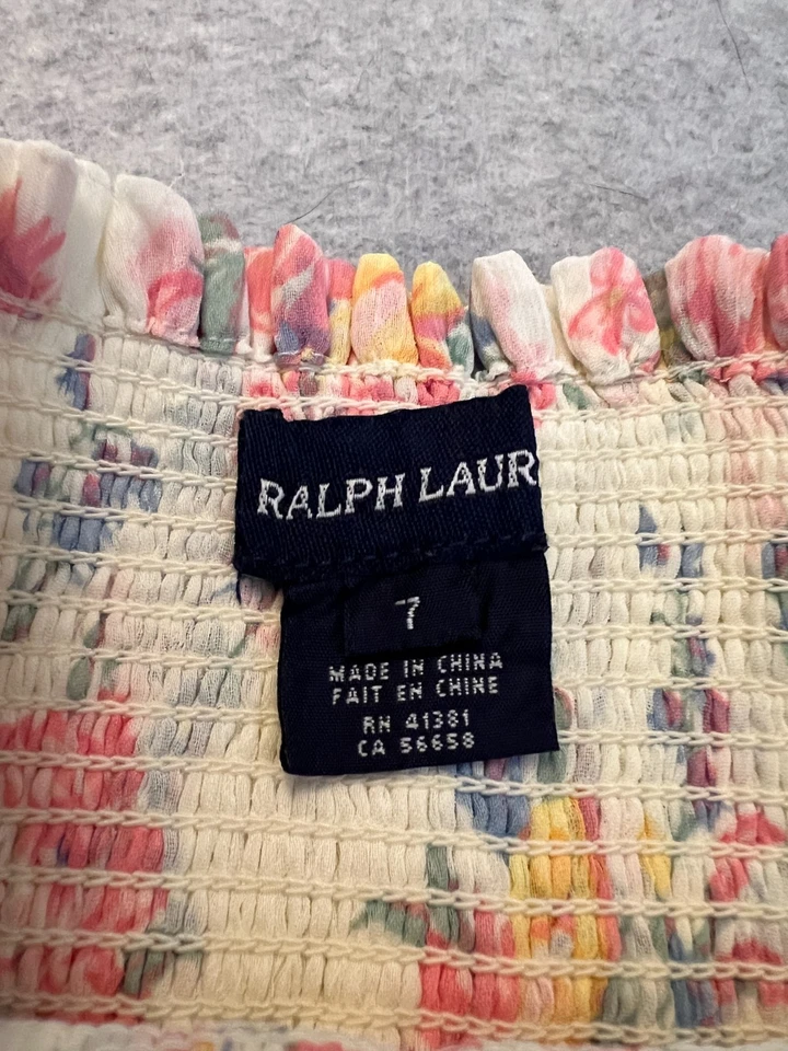 Ralph Lauren Niña Floral Falda en Niveles Niños Talla 7 Cintura Calada Boho Verano Foto 3 de 4