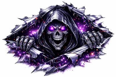 Peekaboo Grim Reaper Sticker Purple Galaxy Skull Car Decal Gothic Death Vinyl