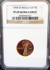 1994 W $5.00 GOLD World Cup PROOF .2419oz AGW NGC PR69 ULTRA CAMEO 5159.16 per troy oz