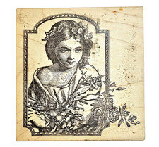 FLOWER GARLAND MAIDEN Magenta Rubber Stamp Garden Bouquet Young Woman z222