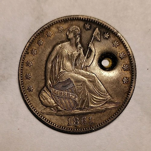 1861-P SEATED LIBERTY HALF -Original (holed)