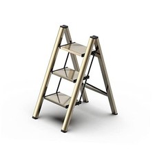 3 Step Ladder, Aluminum Folding Step Stool with Anti-Slip Sturdy 3 STEP Gold