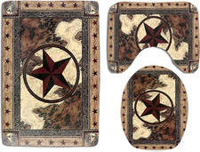 Western Texas Bath Rug Set 3 Piece Bathroom Contour Rugs Combo, Soft Bath Shower