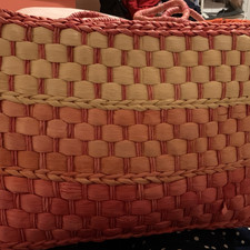 Sun N Sand Woven Straw Pink Beige Tote Bag Zip Closure Double Handles Beach