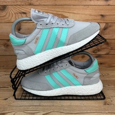 Scarpe da ginnastica Adidas donna UK 4 Iniki grigio turchese boost running originali