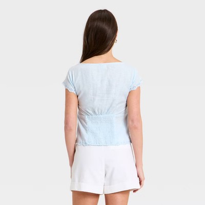 Women's Button-Front Scalloped Hem Top - A New Day